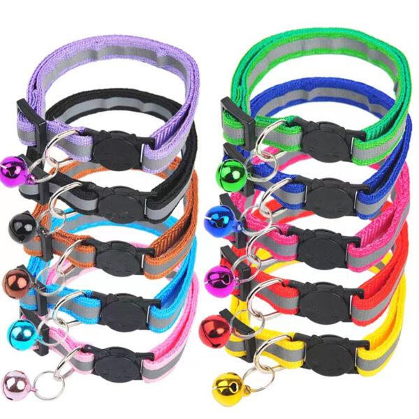 Mixed Colors Reflective Cat Collar With Bell Item No#10043