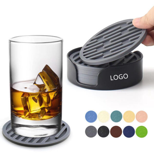 Set Of 6 Silicone Coasters For Drinks With Holder Item No#10063