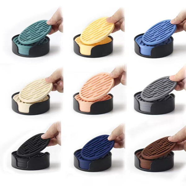 Set Of 6 Silicone Coasters For Drinks With Holder Item No#10063 - Image 2