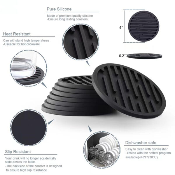 Set Of 6 Silicone Coasters For Drinks With Holder Item No#10063 - Image 3