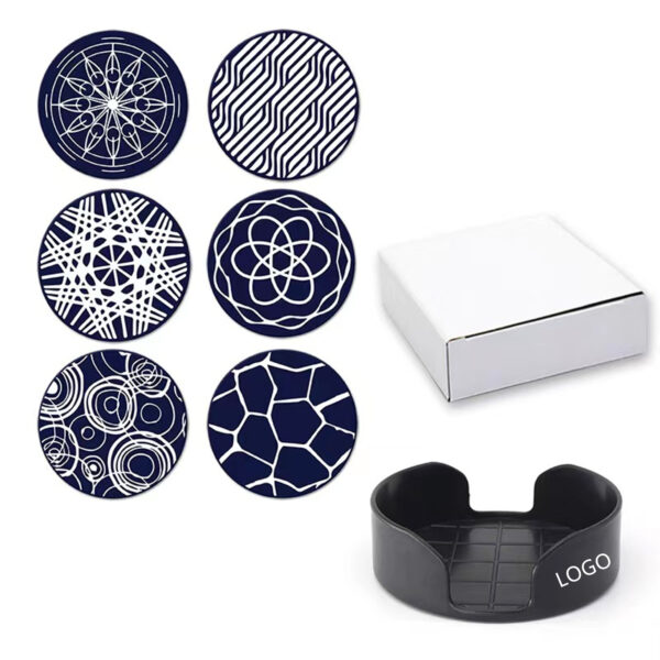 6Pcs Reusable Figure Silicone Drink Coasters Set With Holder Item No#10064