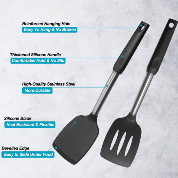 2 Pcs Solid And Slotted Spatulas For Kitchen Cooking Item No#10142 - Image 3