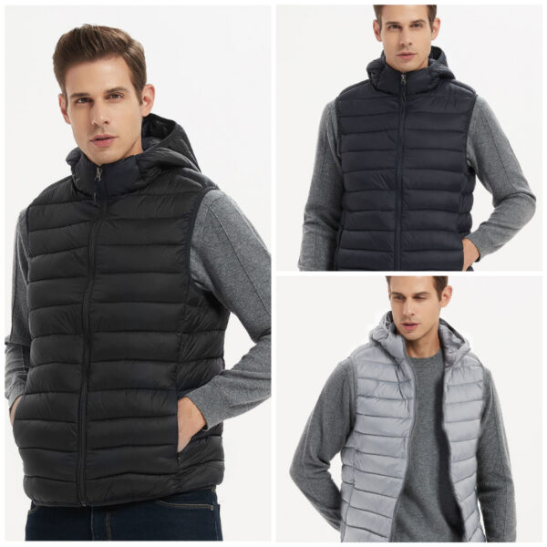 Men's Lightweight Down Cotton Vest with hood Item No#11018 - Image 2