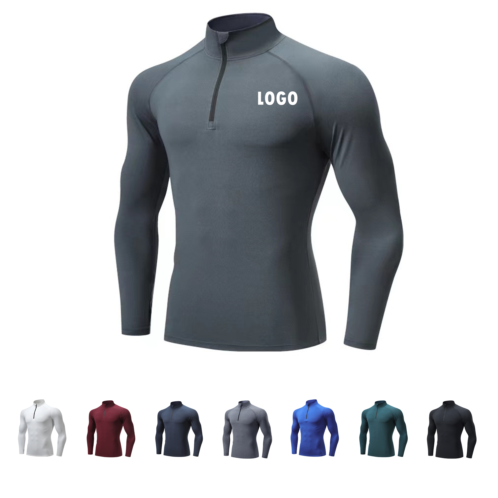 Mens Quarter Zip Pullover Long Sleeve Shirt Item No#11029