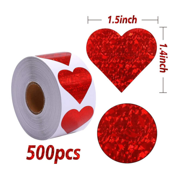 Valentines Glitter Red Heart Stickers Item No#11052 - Image 2