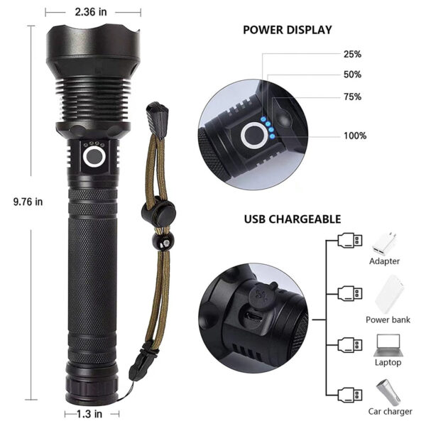 Super Bright Rechargeable Led Flashlight Item No#11076 - Image 2