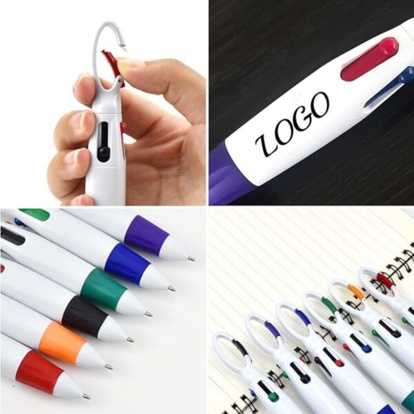 4-In-1 Multi-Colored Ink Ballpoint Pens With Carabiner Clip Item No#10573 - Image 3