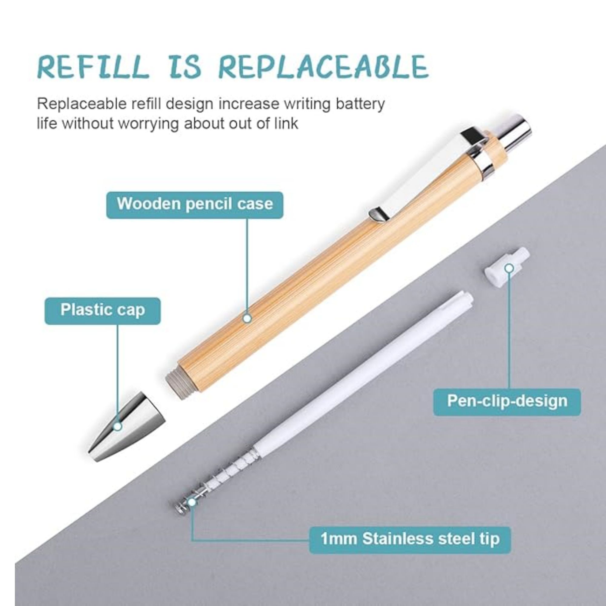 Bamboo Retractable Ballpoint Pen Item No#10578 - Image 3