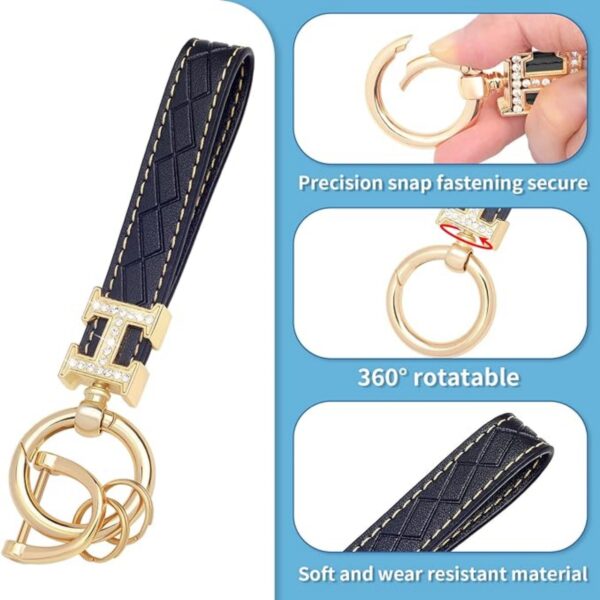 Diamond Inlaid H-Shaped Leather Keychain Item No#10623 - Image 3
