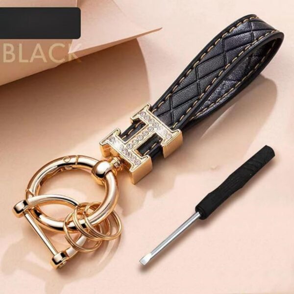 Diamond Inlaid H-Shaped Leather Keychain Item No#10623 - Image 4