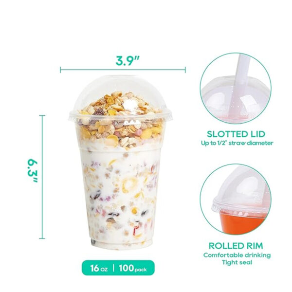 100 Pack 16 Oz Disposable Clear Cups With Dome Lids Item No#11264 - Image 2