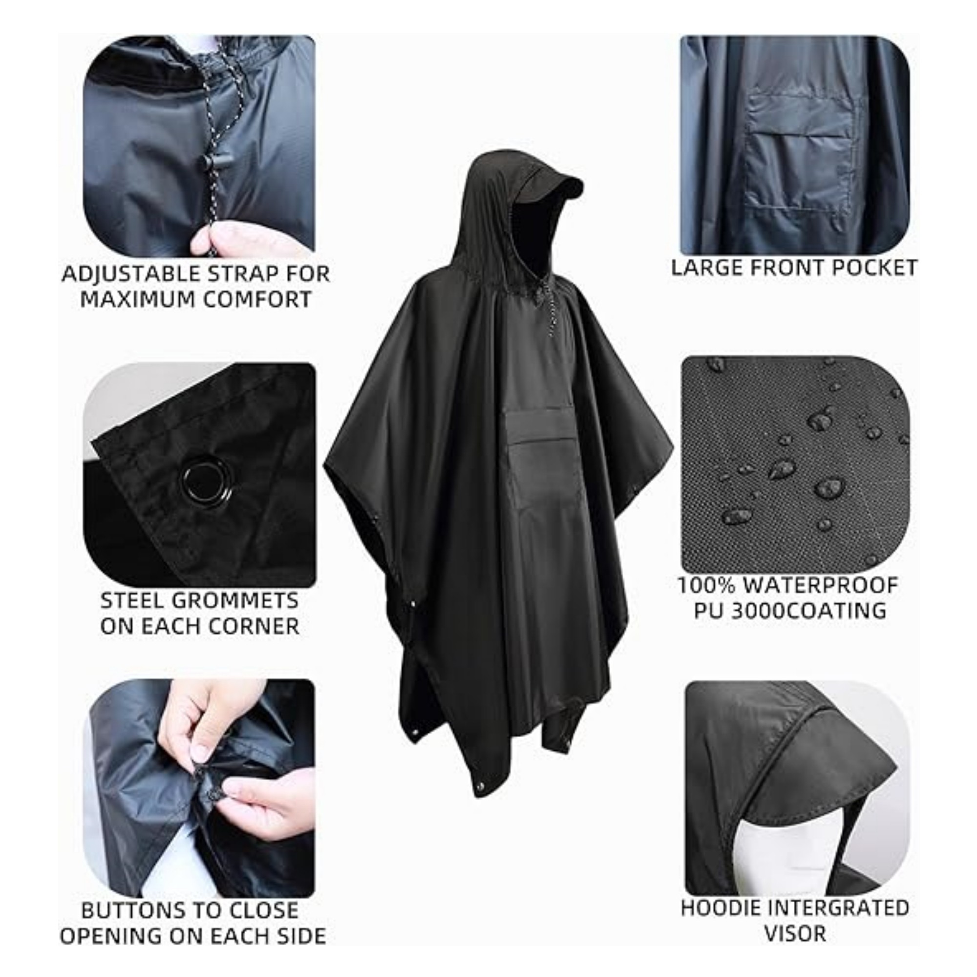 Hooded Rain Poncho With Pocket Item No#11594 - Image 4