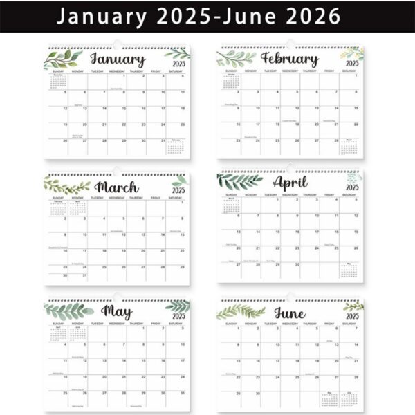 18 Months 14.8"*11.5" Leaves Wall Calendar From Jan 2025 To June 2026 Item No#12050 - Image 2