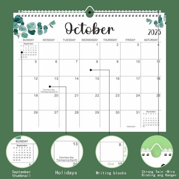 18 Months 14.8"*11.5" Leaves Wall Calendar From Jan 2025 To June 2026 Item No#12050 - Image 4