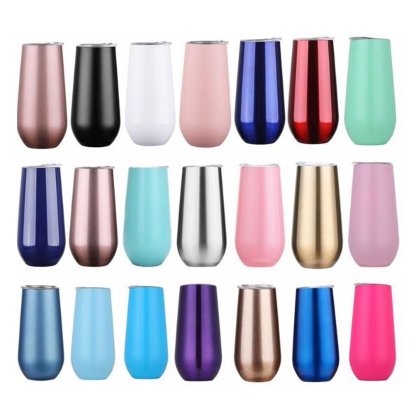 6Oz Stemless Double Insulated Champagne Flute Tumbler With Lid Item No#12233