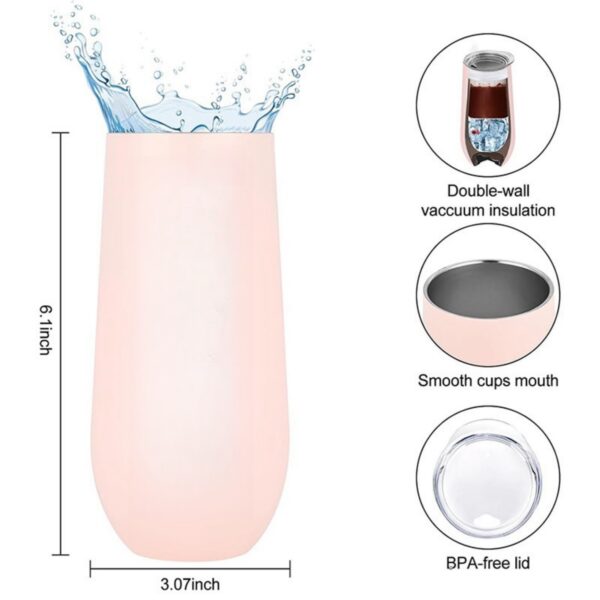 6Oz Stemless Double Insulated Champagne Flute Tumbler With Lid Item No#12233 - Image 3