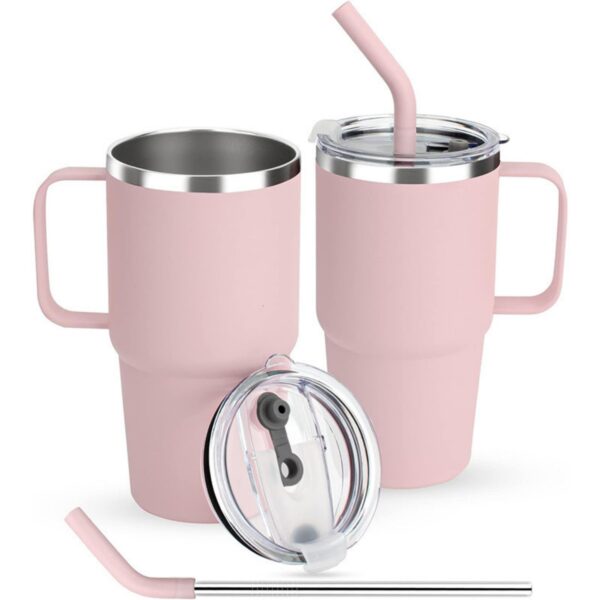 Double Wall Vacuum Stainless Steel Tumbler With Straw And 2 Lids Item No#12236 - Image 2