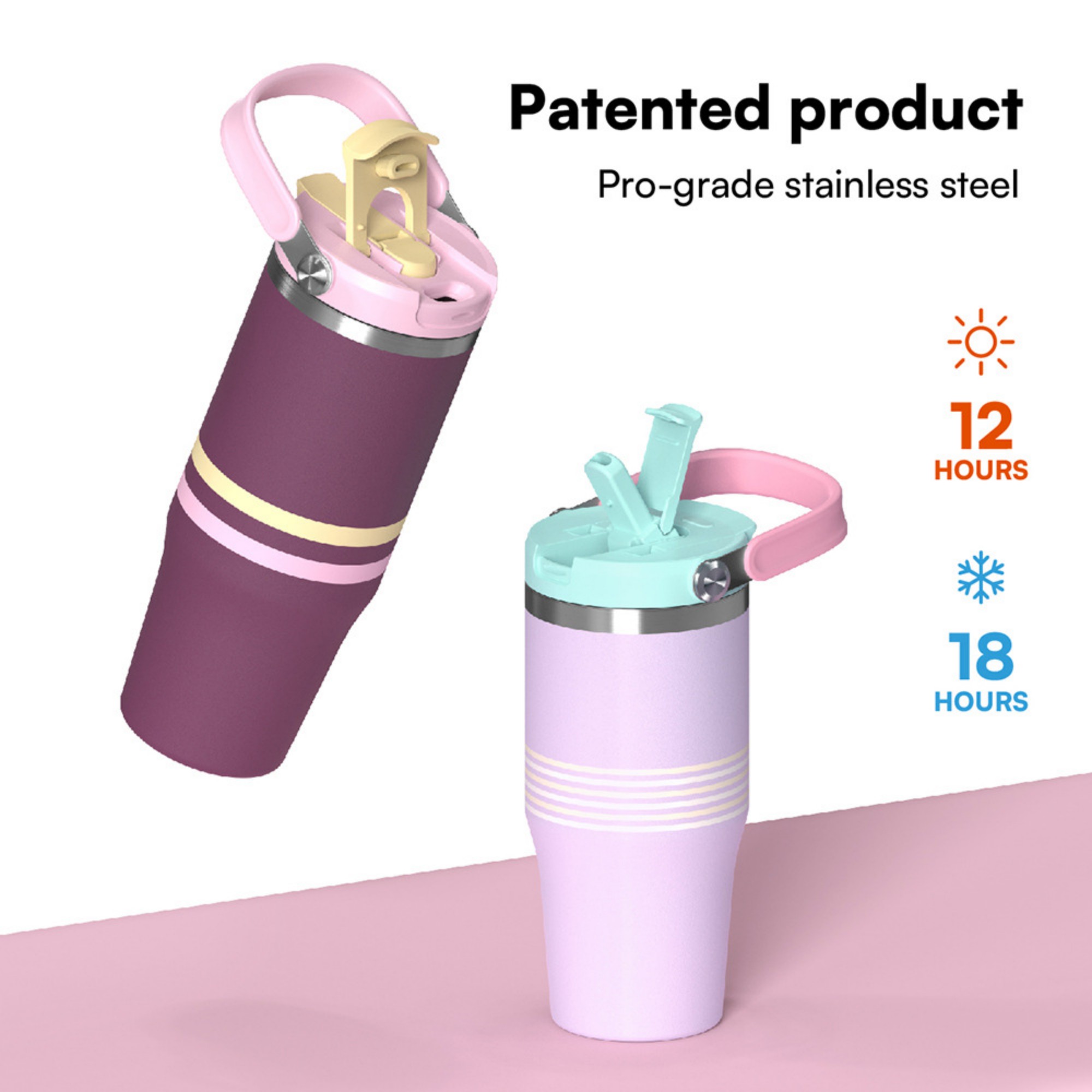 40 Oz Stainless Steel Insulated Water Bottle With 2-In-1 Lid Item No#12333 - Image 2