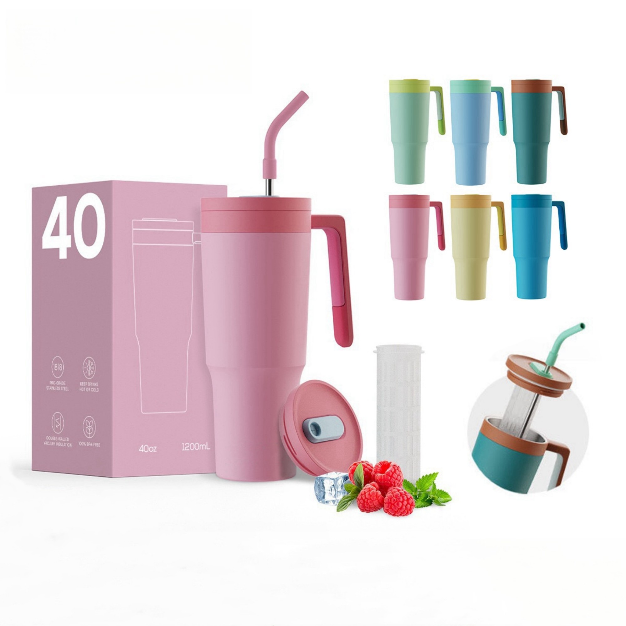 40 Oz Stainless Steel Insulated Water Bottle With 2-In-1 Lid Item No#12334 - Image 2