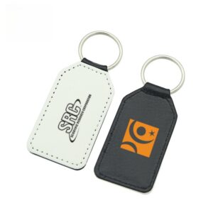 Chamfered Rectangle PU Leather Keychain Item No#12534