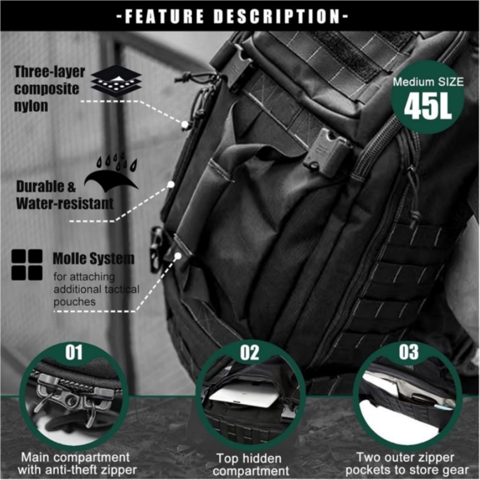 3 In 1 Military Backpack Item No#12723 - Image 7