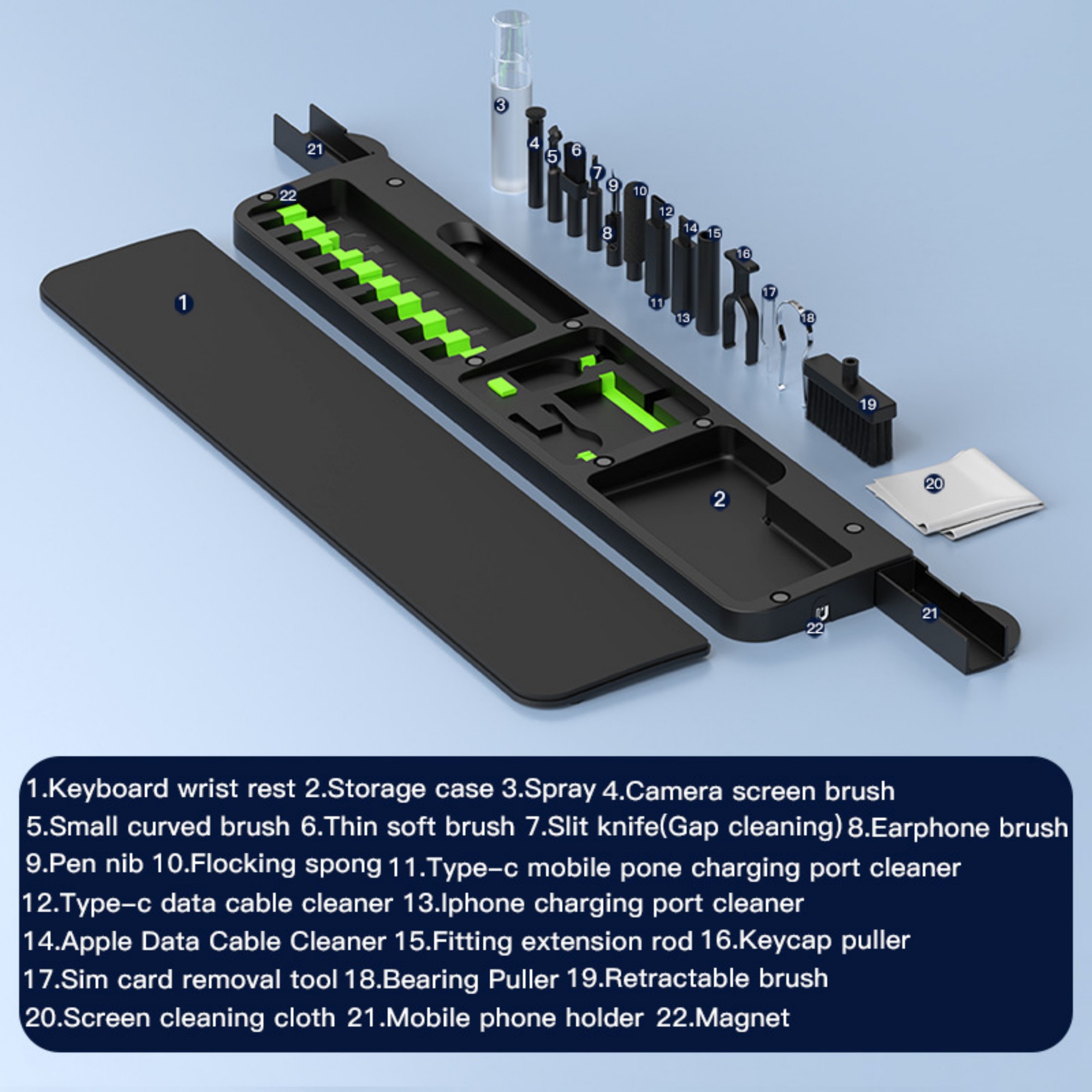 Keyboard Wrist Rest Pad With 22-in-1 Cleaning Tool Kit Item No#11816 - Image 5