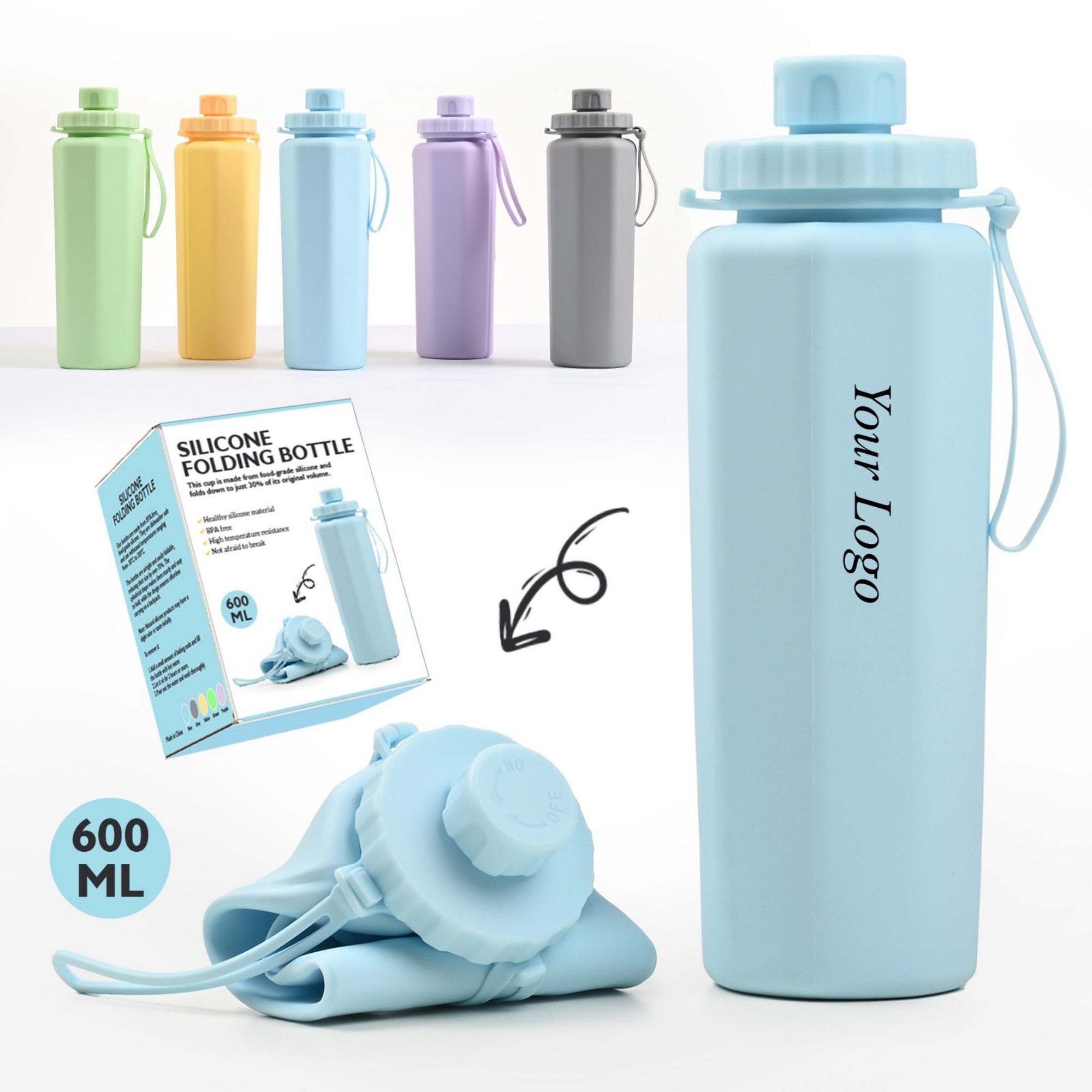 20oz Silicone Collapsible Water Bottle Item No#11877