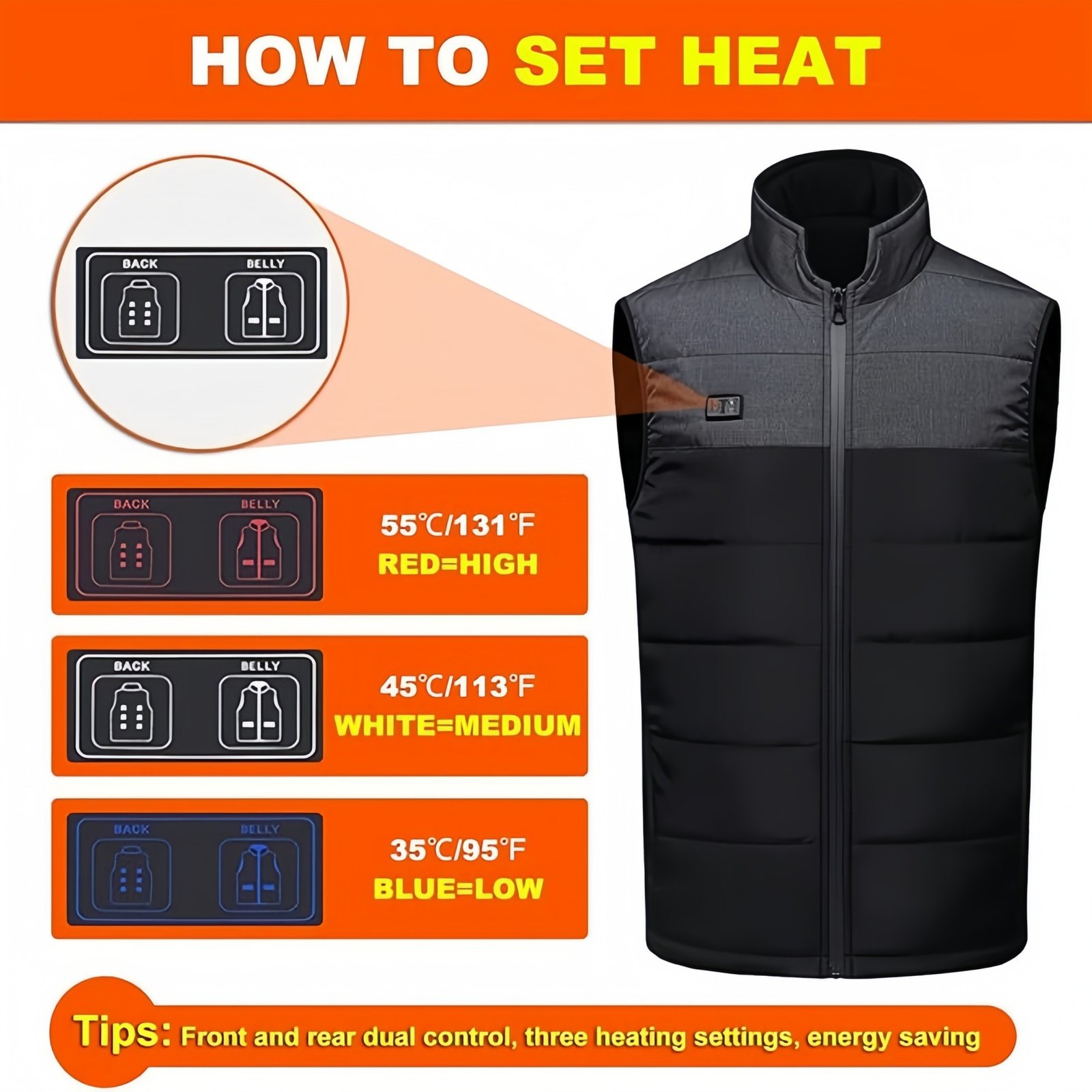 21 Zones Dual Controls Heated Vest Item No#11965 - Image 5